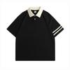 Camisa Polo Manga Curta Color Block 100% Algodão com Ombro Caído e Gola Contrastante Top Camiseta Roupa de Trabalho Camisa Publicitária com Logo Tendência