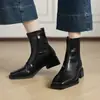 Botas de tacón medio, de grosor medio, muy elegantes y ajustadas para mujer, Botas estilo Martin con punta cuadrada francesa, Botines Chelsea de suela gruesa, Botines cortos