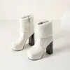 Botas de couro de salto alto com bico redondo para outono e inverno, botas de moda para exportação para mulheres, plataforma leve e impermeável, zíper lateral, botas versáteis de cano médio para mulheres