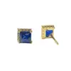Una generación de pendientes de plata 925 incrustados con diamantes azules cuadrados de Princesa pendientes de oro medio anillo diamante roto incrustación de cuatro garras