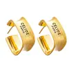 Brincos Geométricos Quadrados de Borda Larga com Letras Banhados a Ouro Real em Prata Design de Nicho Brincos Simples de Alta Qualidade