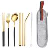 Acero Inoxidable 304 Vajilla Conveniente Set de Pajita Tenedor Cuchara Palillos Viaje al Aire Libre Set de Siete Piezas Amazon Venta Caliente