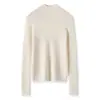 Suéter de Punto Fino 100% Lana Merino para Mujer Yangzi Yarn, Costilla, Media Altura, Sin Costuras, Ajuste Delgado