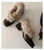¡Stock disponible y enviado en segundos! Punta Cuadrada Sin Cordones Retro Terciopelo Cálido Mary Jane Zapatos Pequeños de Cuero Plataformas de Tacón Grueso Zapatos Peludos para Mujer