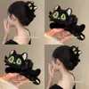 Presilha de Cabelo de Pelúcia Gato Heterocromático Preto Fofo para Mulheres 2025 Outono/Inverno Nova Presilha Tubarão para Trás da Cabeça