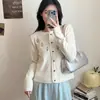 Cardigan de Tricô Estilo Coreano Primavera e Outono Novo Macio e Gentil Doce Fresco Bordado Pesado Jaqueta Suéter Feminina