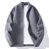 Moda Masculina Casual Outono e Inverno Novo Suéter Cardigan Jaqueta Juventude Gola Alta Malha Casual Jaqueta Simples de Cor Lisa
