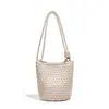 Bolsa Cesta de Legumes Tecida em Couro Macio de Cor Sólida 25 Nova Bolsa Tote Casual Simples de Grande Capacidade Bolsa de Ombro Único Transversal