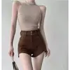 Shorts de mezclilla para chica atractiva para mujer, nuevo estilo de verano 2026, pantalones cortos de pierna ancha de cintura alta para mujeres petite, pantalones de diseño único