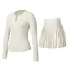 Trajes Deportivos de Otoño e Invierno, Ropa de Tenis, Ropa de Yoga, Faldas de Tenis de Manga Larga con Cuello en V, Tops para Correr y Fitness, Trajes de Tenis