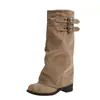 Nueva Hebilla de Cinturón de Moda Apilada Circunferencia Grande de Barril 2026 Botas Botas Mujer Botas Largas Pierna de Pantalón Caña Alta Rodilla Tacón Grueso Motocicleta No
