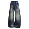 Pantalones de Mezclilla de Silueta Holgada Diseño Retro Punk con Salpicaduras de Pintura Lavados Desgastados Pantalones de Cimitarra Largos hasta el Suelo para Hombre