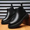 Botines Chelsea Transfronterizos, Zapatos de Hombre Elásticos de Caña Alta sin Cordones, Charol Brillante, Suela Gruesa, Puntera Amplia, Casual de Negocios