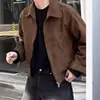 Maillard Wear Estilo Americano Retro Marrón Marrón Chaqueta Bomber Corta Vintage de Ante para Hombre Primavera y Otoño