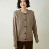 Nuevo Cárdigan de Cachemira Grueso con Cuello Redondo para Mujer Otoño e Invierno 2026 Abrigo Retorcido Retro Suéter de Lana Tejido