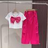 Conjunto de Verão para Meninas 2025 Novo Estilo Calça Cargo da Moda para Meninas Moda de Verão para Crianças Conjunto de Duas Peças da Moda