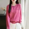 Cardigã de lã elegante com bolsos de franja estilo coreano, suéter de gola redonda, nova coleção outono e inverno para atacado feminino