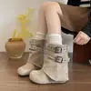 Botas Femininas de Couro 2026 Botas Curtas com Fivela Botas Cowboy Botas de Moda Versáteis Estilo Retrô Verão Solado Grosso Aumento Oculto de Altura Emagrecimento