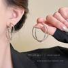 Pendientes de aro liso exagerados europeos y americanos de aguja de plata S925 para mujer, pendientes de alta gama que adelgazan el rostro redondo, pendientes de moda con personalidad que combinan con todo