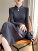 Nuevo vestido de estilo chino para mujer, nuevo vestido de lana de otoño e invierno, elegante vestido de estilo nacional cheongsam con cuello y base larga, bolso de cadera, vestido largo
