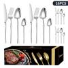 Conjunto de Talheres Ocidentais de Aço Inoxidável Transfronteiriço com Design Elegante, 16/24/30 Peças, Incluindo Conjunto de Faca de Churrasco, Garfo, Colher e Colher de Chá