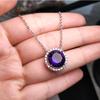 Venda quente ao vivo imitação de granada vermelha colar redonda luz feminina de luxo moda diamante ametista azul pedra zircão pó pingente de diamante