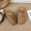 Sapatos Birkenstock de Couro Genuíno Feminino para Uso Externo Aumento Interno da Altura Sapatos Preguiçosos Mules Slip-on Solado Macio Bico Fechado Meia Pantufa Temporada Outono e Inverno