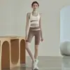 Conjunto Deportivo de Fitness para Mujer Bloque de Color Patchwork Camiseta sin Mangas Shorts Anti-exposición con Almohadillas en el Pecho Yoga Running Conjunto de Dos Piezas