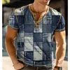 Comercio Exterior Transfronterizo Camiseta Nueva de Manga Corta para Hombre con Estampado Digital 3D y Tapeta Frontal de 3 Botones, Ropa Casual de Moda para Hombre
