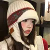 Chapéu de Lã Tricotado Jacquard Retro Fair Isle para Mulheres no Outono e Inverno, Proteção Quente para Orelhas, Ciclismo ao Ar Livre, Proteção contra o Frio, Versátil Chapéu Lei Feng
