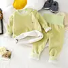Conjunto de ropa interior térmica para bebé para invierno, conjunto de otoño de alta cintura con protección para la barriga forrado de forro polar para bebé, pijama para niños