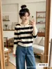 Nuevo Cárdigan de Punto Rayado con Cuello Redondo para Mujer Bordado Elegante Estilo Pequeño Chanel Top Versátil Abrigo de Invierno Francés Suéter