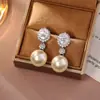Pendientes de Perla Blanca Australiana Shijia de Lujo Ligero Pendientes de Circonita Súper Brillantes Grado 5A Pendientes de Plata S925 para Mujer Nicho de Gama Alta