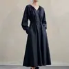 Vestido lavable de cintura alta 2026 otoño nuevo vestido camisa estilo japonés vestido largo holgado de manga de farol