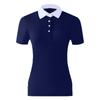 Polo de Tênis com Lapela de Cor Contrastante Fresco Respirável Seco Roupa Esportiva Top de Manga Curta Primavera e Verão Camiseta Curta para Mulheres