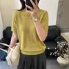 Camiseta de Verano Nueva para Mujer, de Punto Hueco Estilo Francés, Manga Corta, Cuello Redondo Delgado, Moda, Capa Base, Holgada, Adelgazante, Elegante