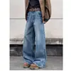 Jeans unisex retro americanos de tiro bajo con tachuelas y pierna ancha, diseño de alta costura, pantalones rectos holgados y casuales que estilizan