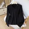 Camisa Básica Elegante com Gola para Outono/Inverno 2026 para Mulheres, Blusa Espessa Estilosa, Suéter de Tricô de Manga Longa com Decote Baixo