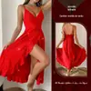 Vestido Midi Feminino com Decote V, Lantejoulas, Fenda Irregular e Cintura Franzida para Festa de Fim de Ano 797