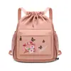 Mochila Bordada Estilo Chino Bolsillo con Cordón Simple Ligera para Deportes Ampliable Mochila Casual de Viaje