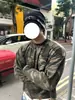 Camiseta de Manga Larga Estilo Americano Camuflaje Estampado de Estrella Waffle para Hombres y Mujeres con Diseño Único, Cuello Redondo, Top con Bolsillo para Principios de Otoño