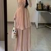 Vestido Sexy de Tirantes Estilo Deseo Puro Forrado Diseño de Verano Revela Cintura Delgado Plisado Falda Larga para Mujer