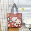 Bolsa Tote Grande de Lona Estilo Étnico Animal de Dibujos Animados Elefante Gato KT Gran Capacidad Bordada Bolso de Hombro Estudiante Bolsa Tweet
