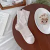 Calcetines con Botones Florales para Mujer, Estilo Delgado de Primavera y Verano, Calcetines Transpirables Huecos de Caña Media, Estilo Japonés, Color Sólido, Versátiles, Calcetines Holgados Sin Costuras