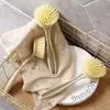 Herramienta lavaplatos multifuncional para el hogar, cepillo de limpieza de ollas de paja de trigo para cocina, cepillo de limpieza de estufas con mango largo