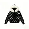 Outono/Inverno Novo Estilo Coreano Transfronteiriço Estilo Americano Bolinhas Personalidade Moda Y2K Zíper Com Capuz Gola Grande de Pelo Casaco Solto