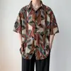 Camisa de estampado completo estilo París francés para hombres y mujeres, unisex, versión coreana, estampado floral maduro, cárdigan con cuello, ropa de playa
