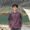 Camiseta de Manga Larga con Media Cremallera Color Block para Viajes Urbanos y Deportes al Aire Libre, Absorbe la Humedad, Secado Rápido, Protección Solar, Running
