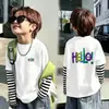 Camiseta de manga larga para niño, algodón puro, nuevo estilo de otoño, camiseta básica elegante, top coreano de dos piezas falsas de moda para primavera y otoño