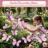 Nuevos estacas de mariposa con manchas rosas y negras transfronterizas, un juego de 12 decoraciones para jardín exterior para decoración de patio